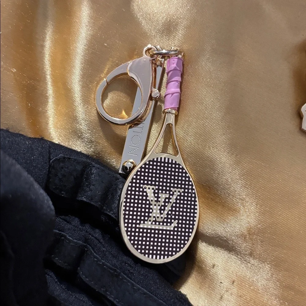 Gold and Pink Tennis Racket Keychain